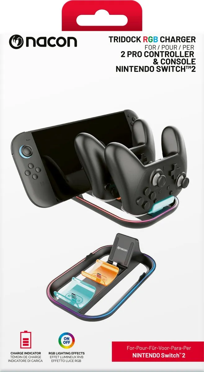 Nacon Tridock RGB Oplader Nintendo Switch 2 - Zwart