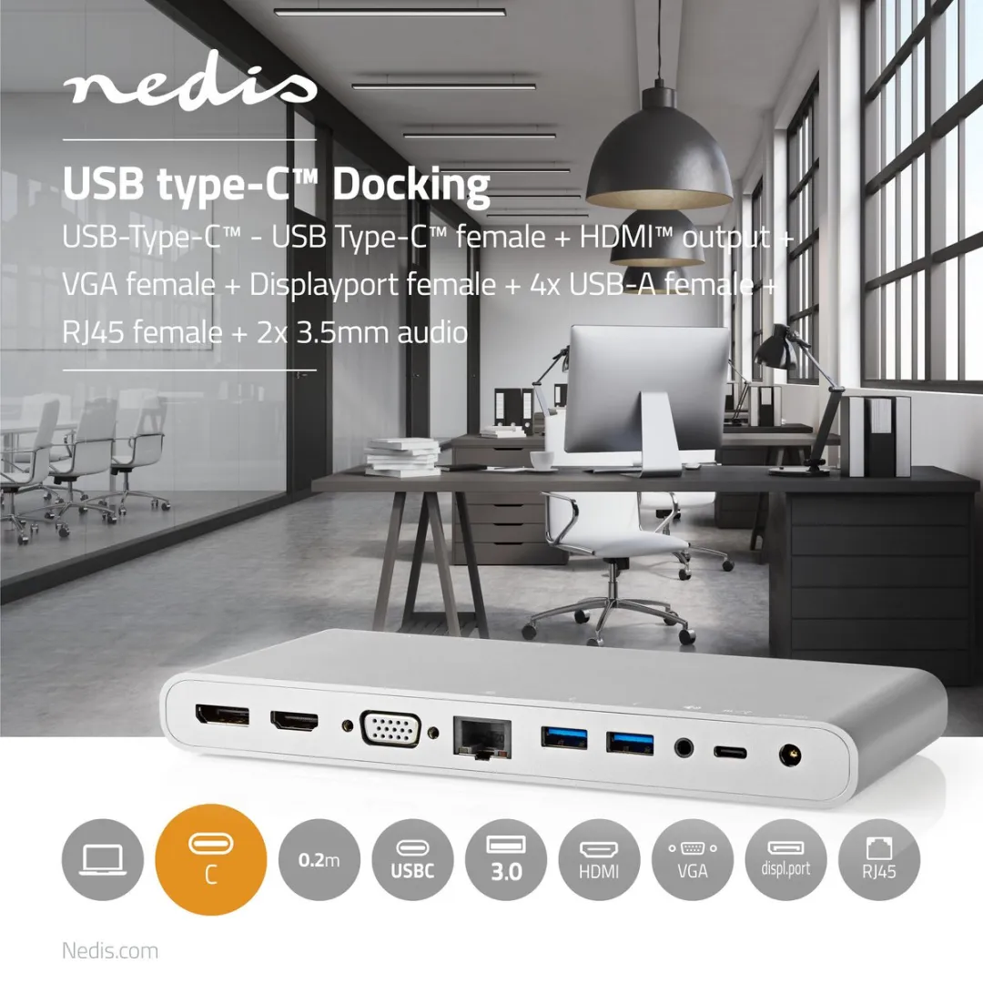 Nedis CCTB64991AL02 USB-C Docking Station - 0,2m - Wit