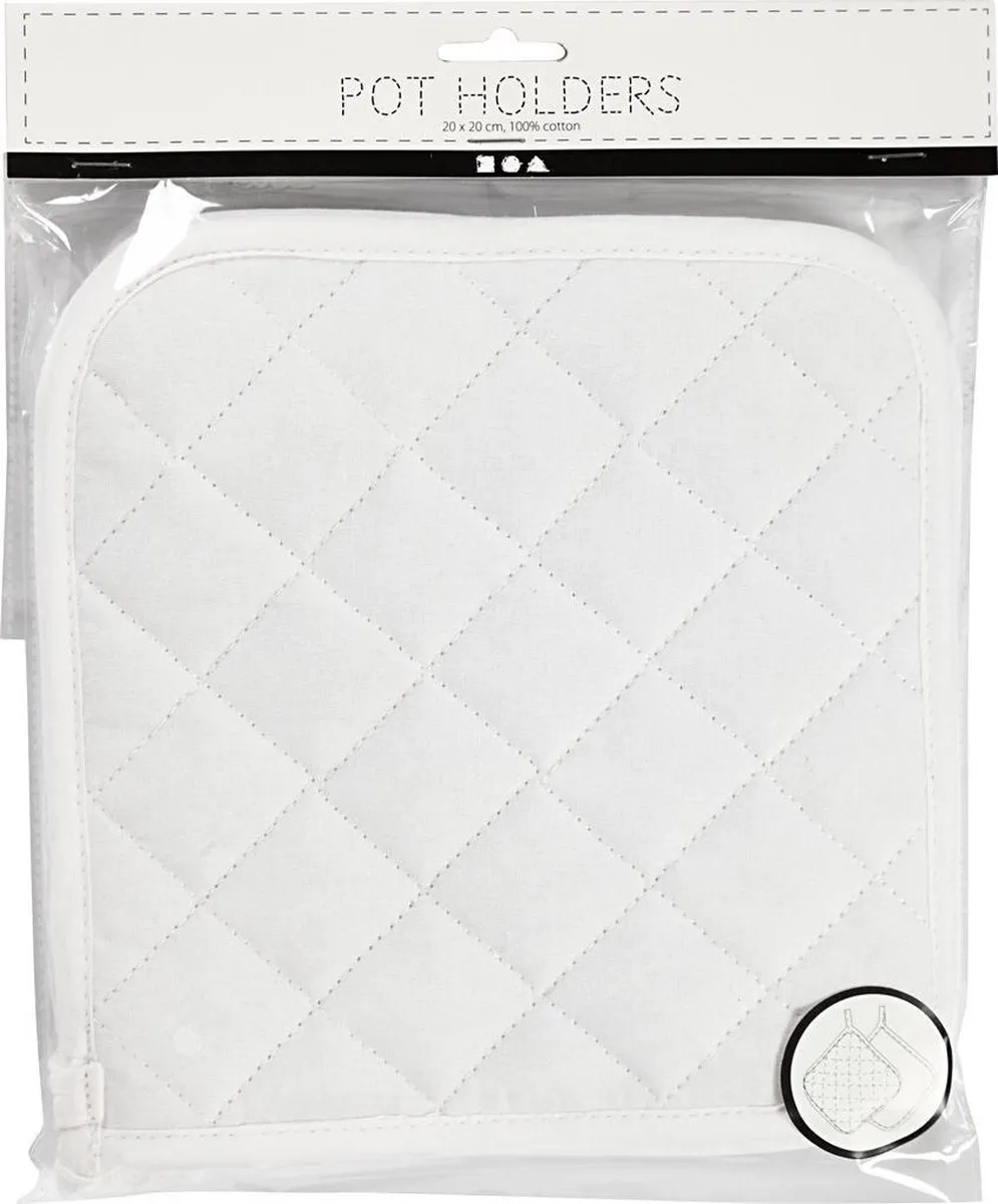 Creativ Company Katoenen Pannenlappen 20x20cm - Wit - 4 Stuks
