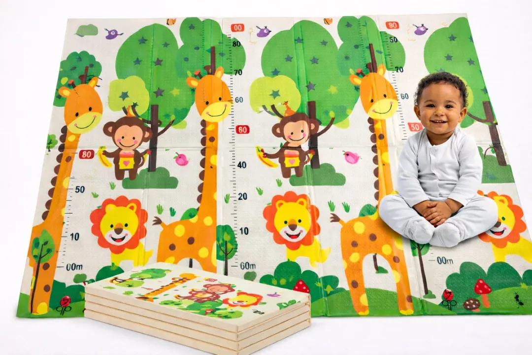 Speelmat Baby, Peuter & Kind 150x200 cm – Extra Dik Speelkleed – Voor Binnen & Buiten – Foam Kruipmat – Dubbelzijdig Opvouwbaar – Inclusief Opbergtas – Zacht & Veilig– Opvouwbare Speelmat Jungle & Dierenavontuur