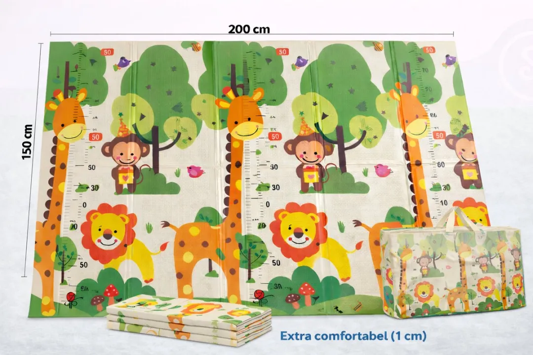 Speelmat Baby, Peuter & Kind 150x200 cm – Extra Dik Speelkleed – Voor Binnen & Buiten – Foam Kruipmat – Dubbelzijdig Opvouwbaar – Inclusief Opbergtas – Zacht & Veilig– Opvouwbare Speelmat Jungle & Dierenavontuur