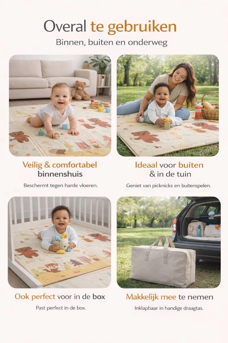 Speelmat Baby, Peuter & Kind 150x200 cm – Extra Dik Speelkleed – Voor Binnen & Buiten – Foam Kruipmat – Dubbelzijdig Opvouwbaar – Inclusief Opbergtas – Zacht & Veilig– Opvouwbare Speelmat Jungle & Dierenavontuur
