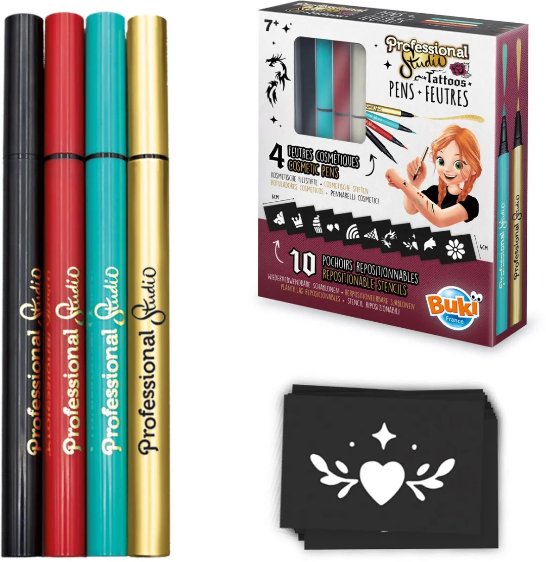 Buki France Marker Tattoo Studio Goud - 4 Stiften + 10 Sjablonen