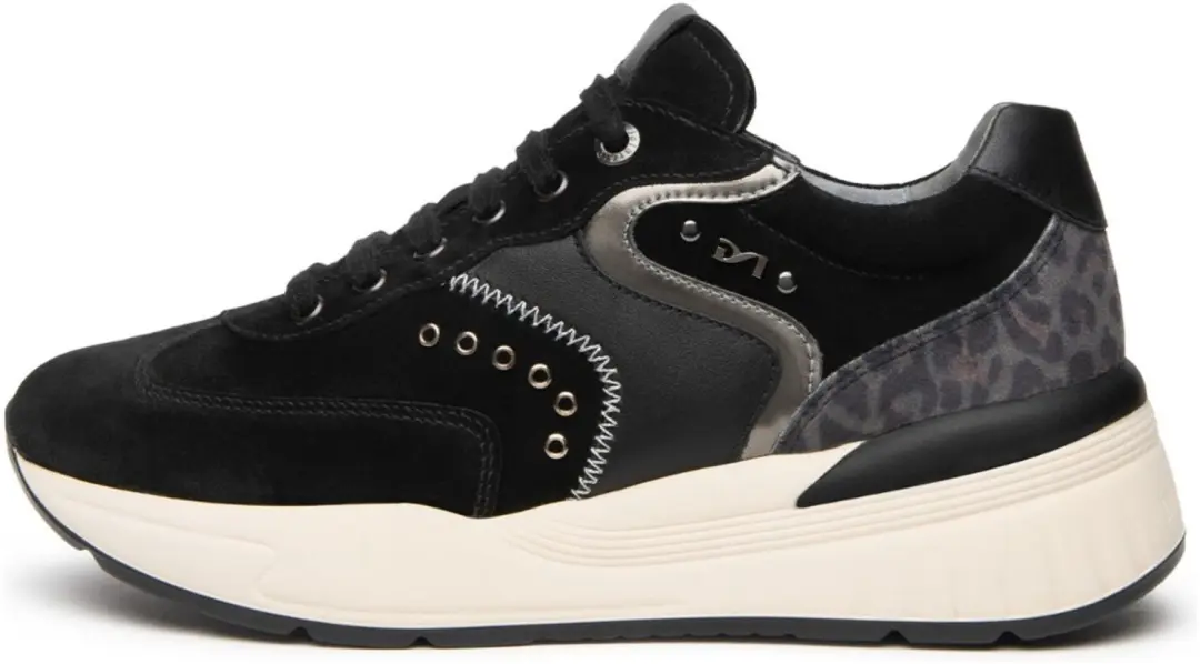 Nerogiardini Sneaker Arold Fluwelen Handschoen, Glanzend Antraciet, Regenmotief