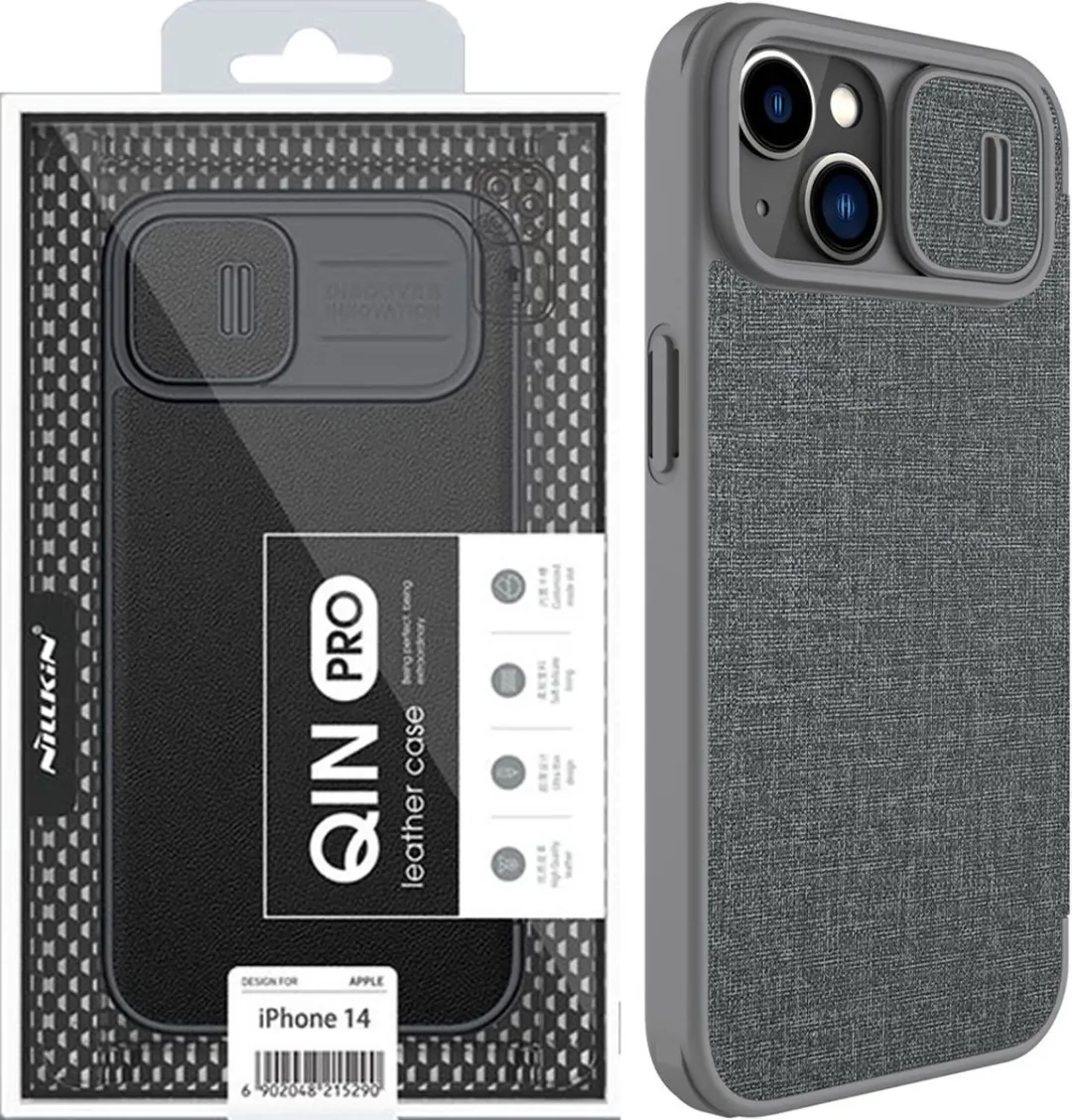 Nillkin Qin Pro Hoesje iPhone 14 Plus - Book Case Grijs - afbeelding 2 van 6