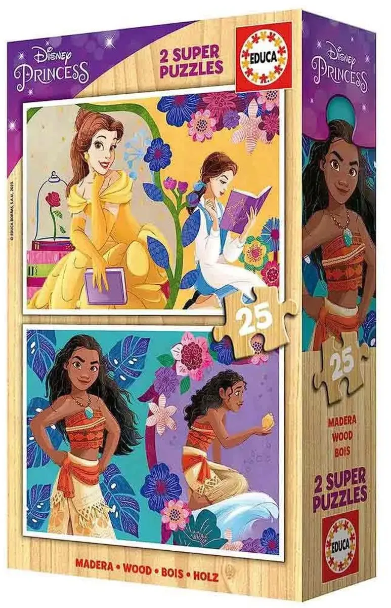 Educa Disney Princess Bella & Vaiana Houten Puzzel 225 Stuks - ED19671