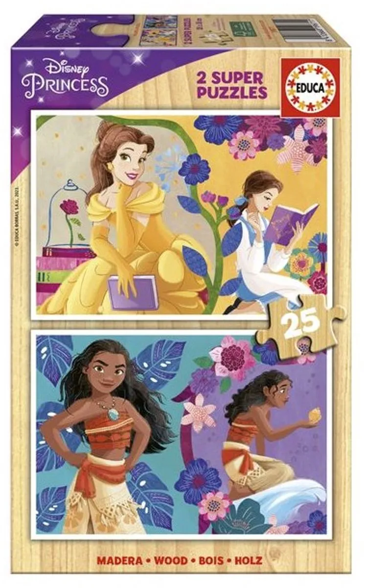 Educa Disney Princess Bella & Vaiana Houten Puzzel 225 Stuks