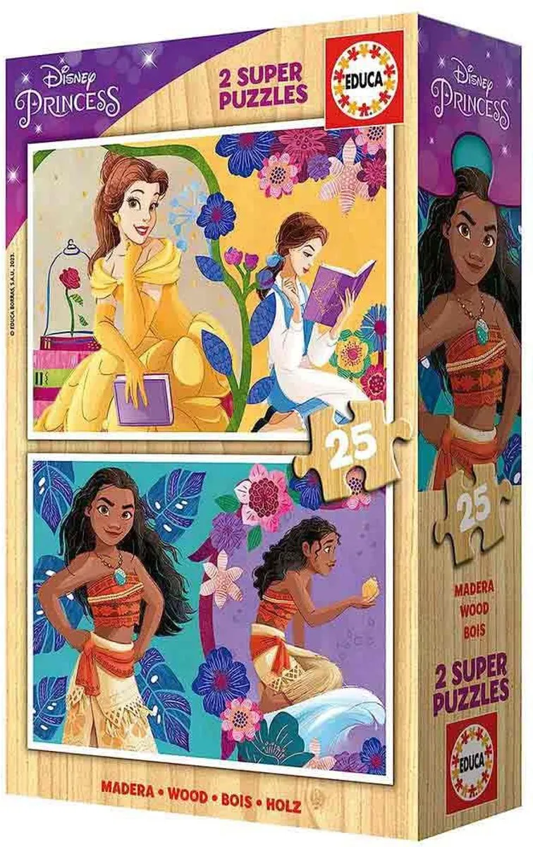 Educa Disney Princess Bella & Vaiana Houten Puzzel 225 Stuks - ED19671