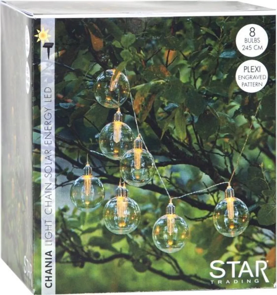 Star Trading Solar Lichtketting Chania 8 Bollen - Helder Glas