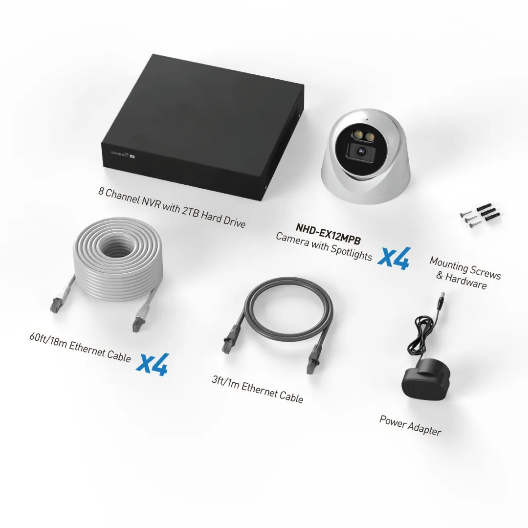 Swann EliteX 12MP Series - Beveiligingscamera's - 4 Camera's - cctv camerasysteem - 2TB - geen abonnementskosten - 6K Ultra HD - Spotlight Dome IP Cameras - Met Microfoon