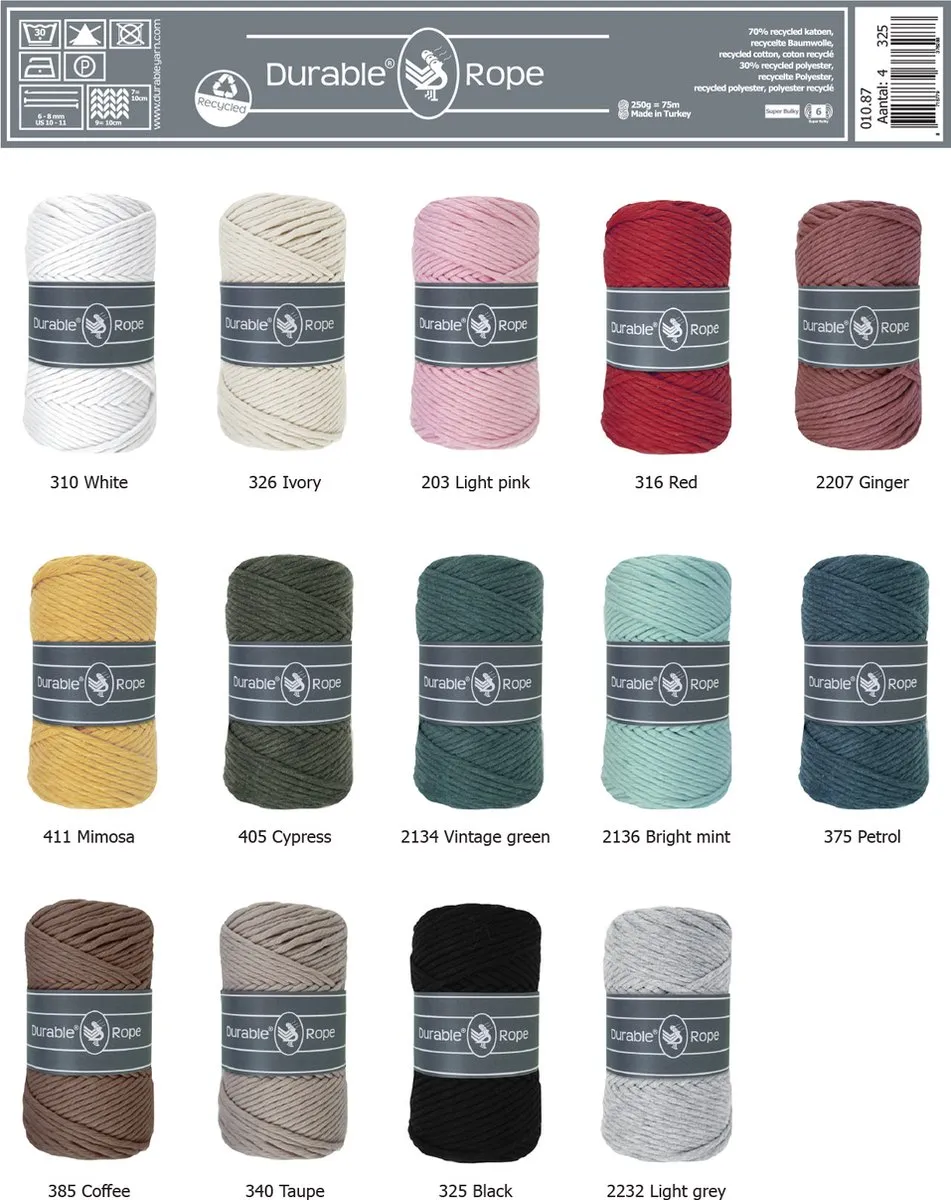 Durable Macramé Touw Ivoor 75m