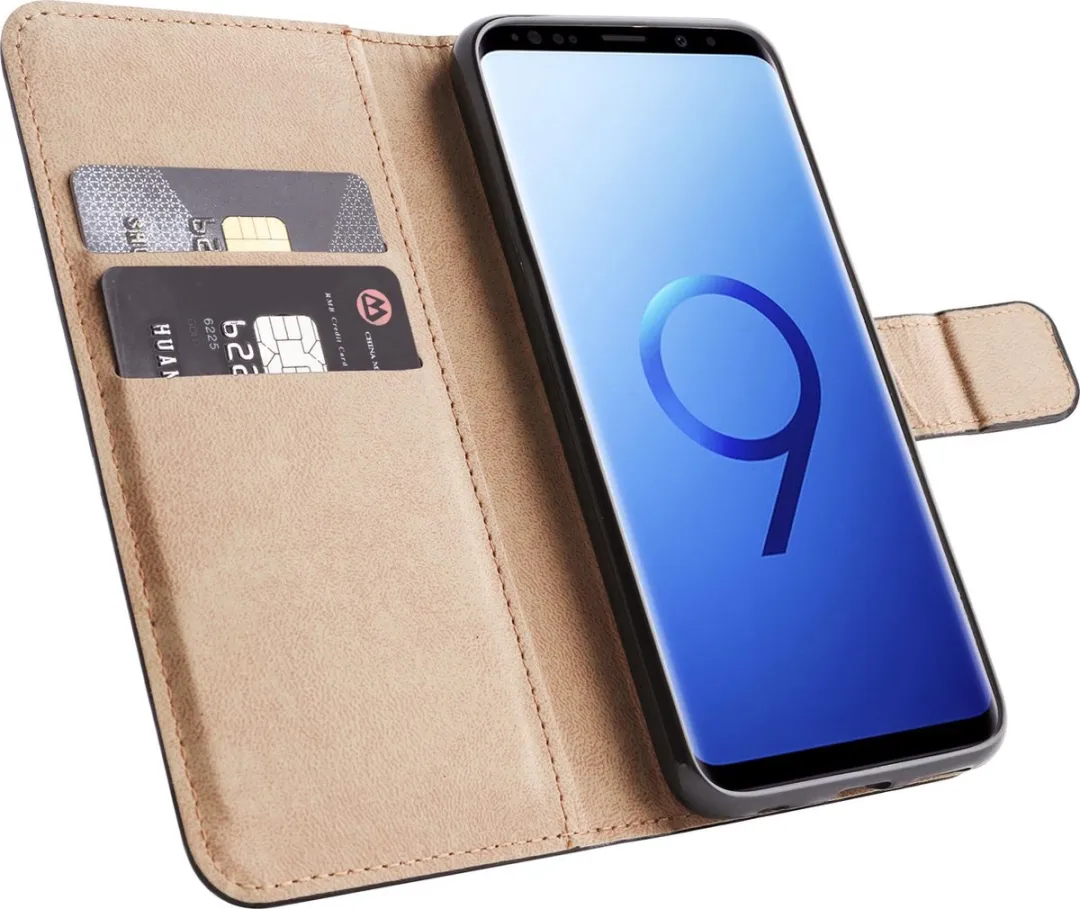 BMAX Leren Book Case Hoesje Samsung Galaxy S9 - 2 Pasjes - Zwart