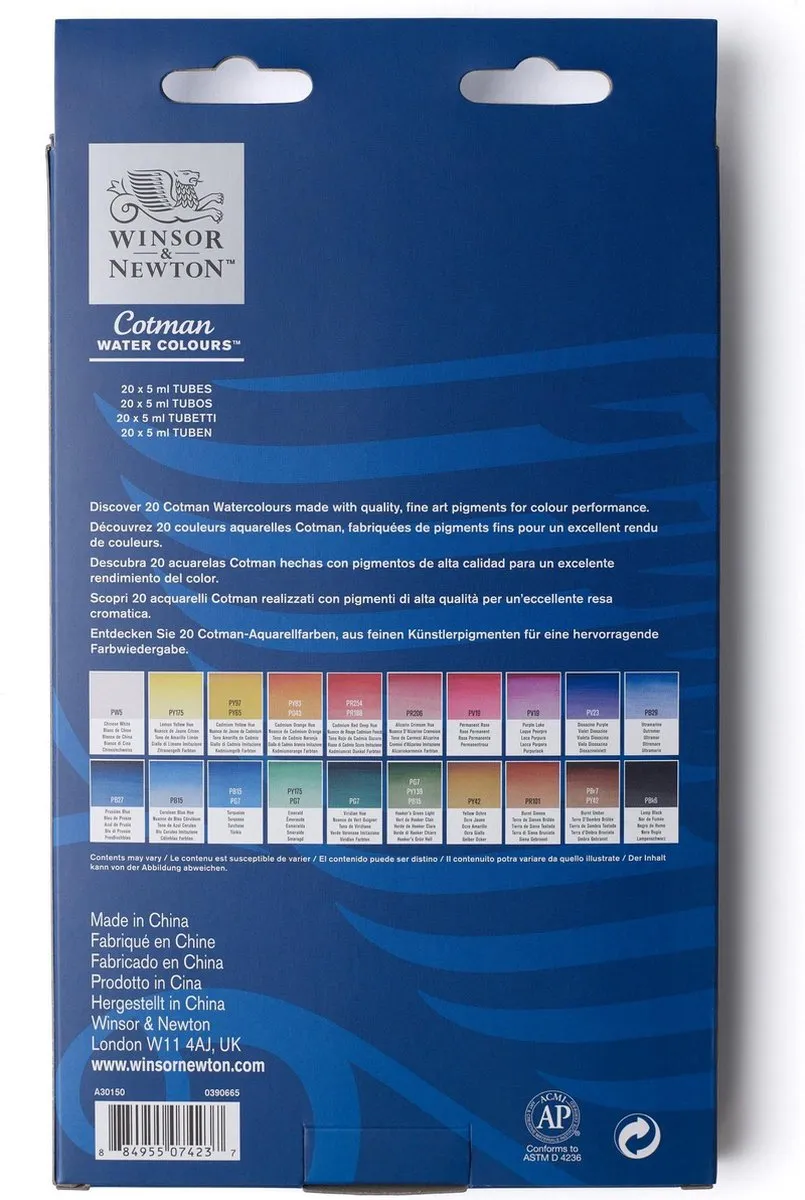 Winsor & Newton Cotman Aquarelverf Set 20x5ml - Essentiële Kleuren