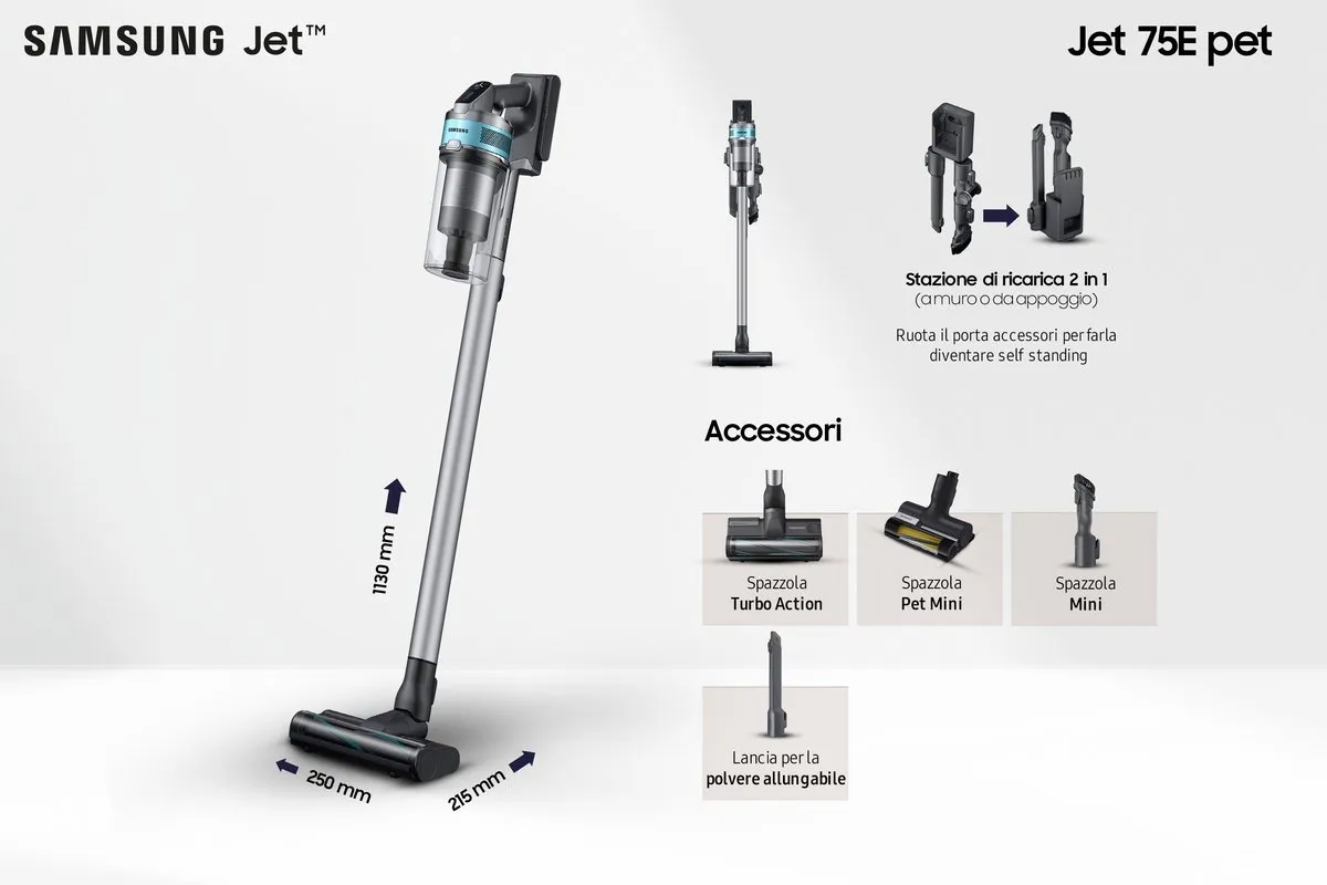 Samsung Jet 75E VS20B75AGR1 Stofzuiger - 200W - Zwart/Munt
