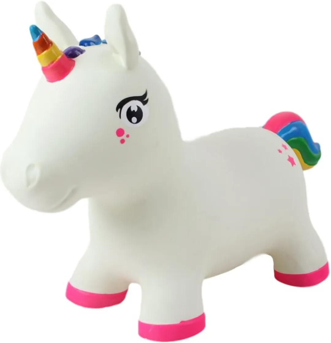 Jumpy - Eenhoorn wit – roze - Hopper 100 kg belastbaar - Speelgoed Skippybal - Skippy Dieren - Skippybal Haas - Kinderspeelgoed - Speelgoed 12 maanden - Inclusief Pomp - Tot 100 kg Gewicht - Skippy bal - Cadeau kind - voedselveilige materialen