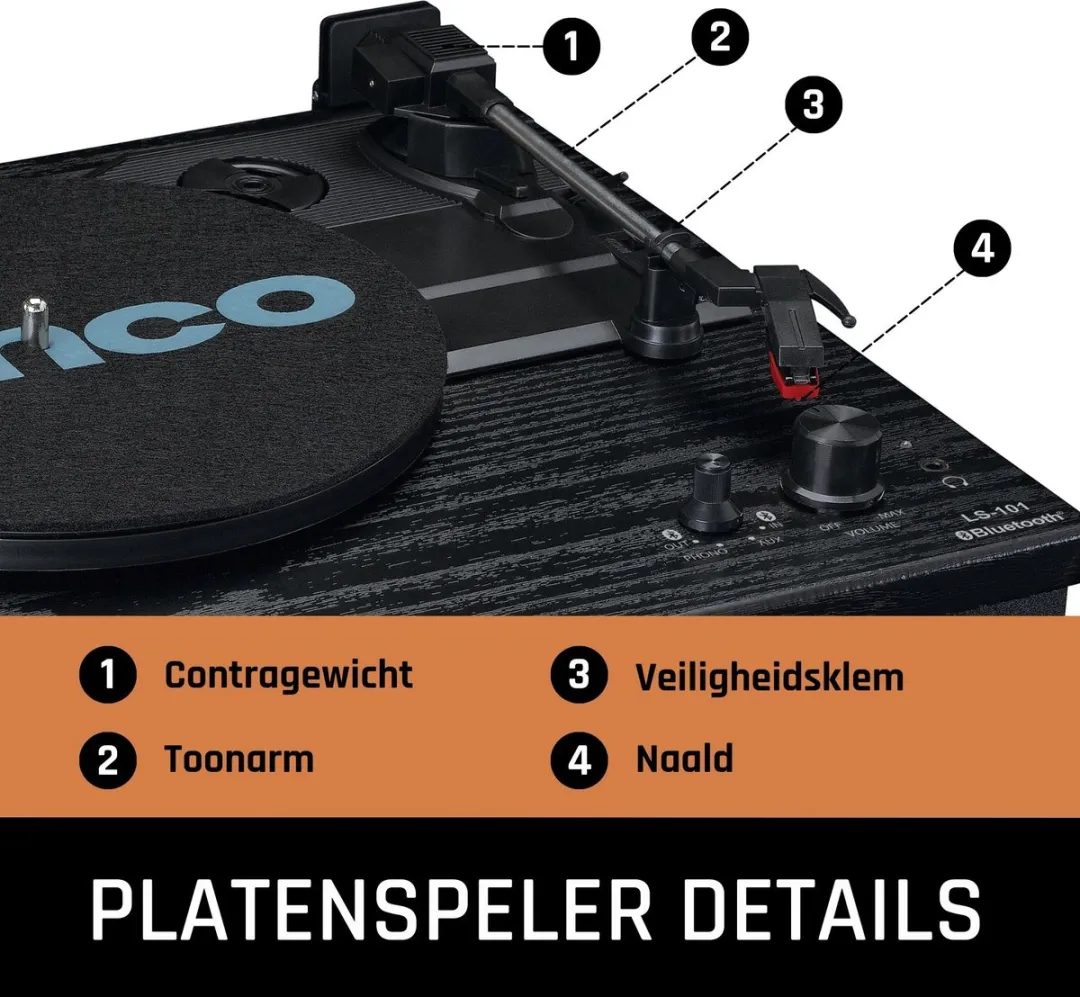 Lenco LS-101BK Platenspeler met Bluetooth - Zwart - afbeelding 6 van 6