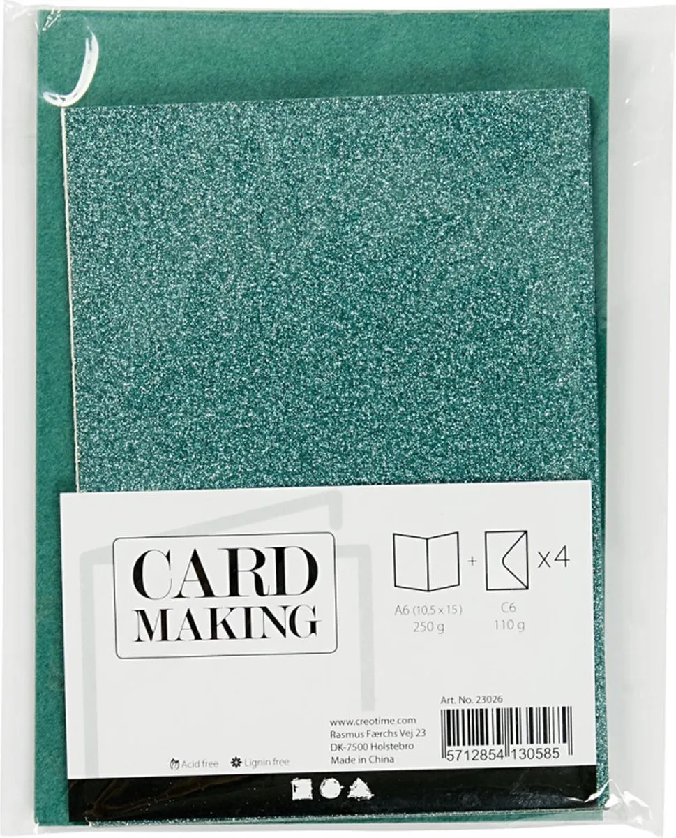 Creativ Company Glitter Kaarten & Enveloppen 10,5x15cm - Groen - 4 Stuks