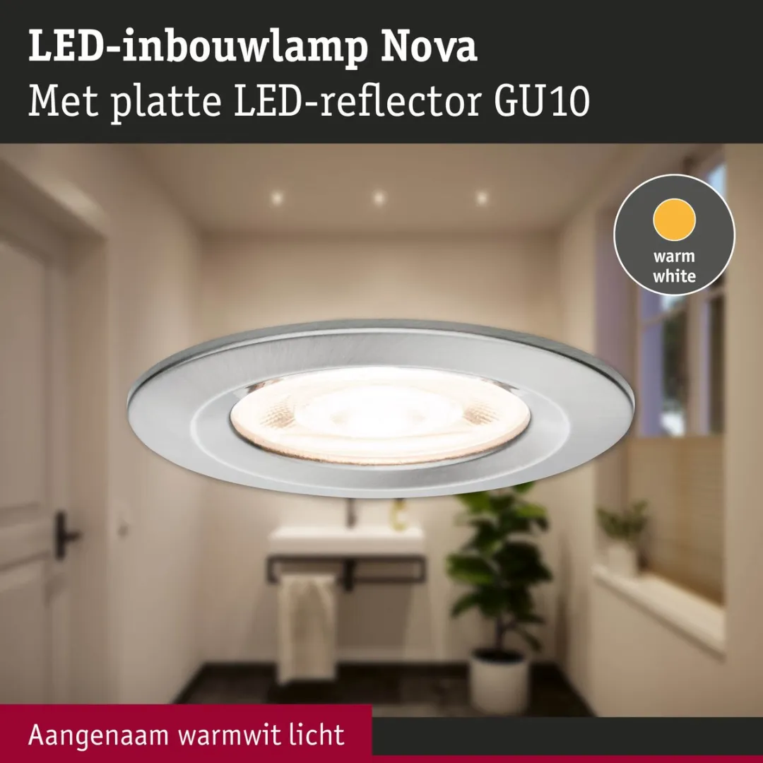 Paulmann Nova GU10 LED-inbouwlamp 4,9W 550lm 2700K - IP44 Staal geborsteld