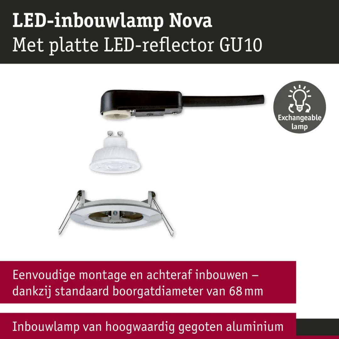 Paulmann Nova GU10 LED-inbouwlamp 4,9W 550lm 2700K - IP44 Staal geborsteld