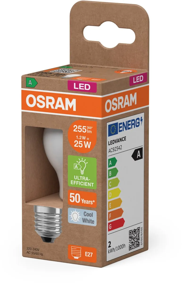 Osram LED Classic E27 Peer Filament 1.2W 255lm - Koel wit - afbeelding 6 van 6