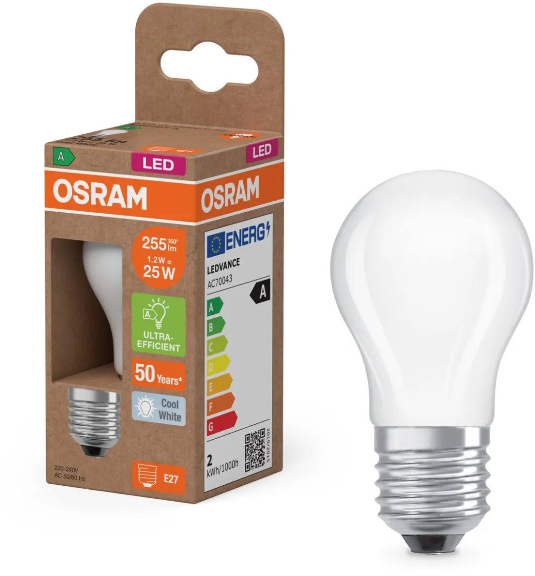 Osram LED Classic E27 Peer Filament 1.2W 255lm - Koel wit