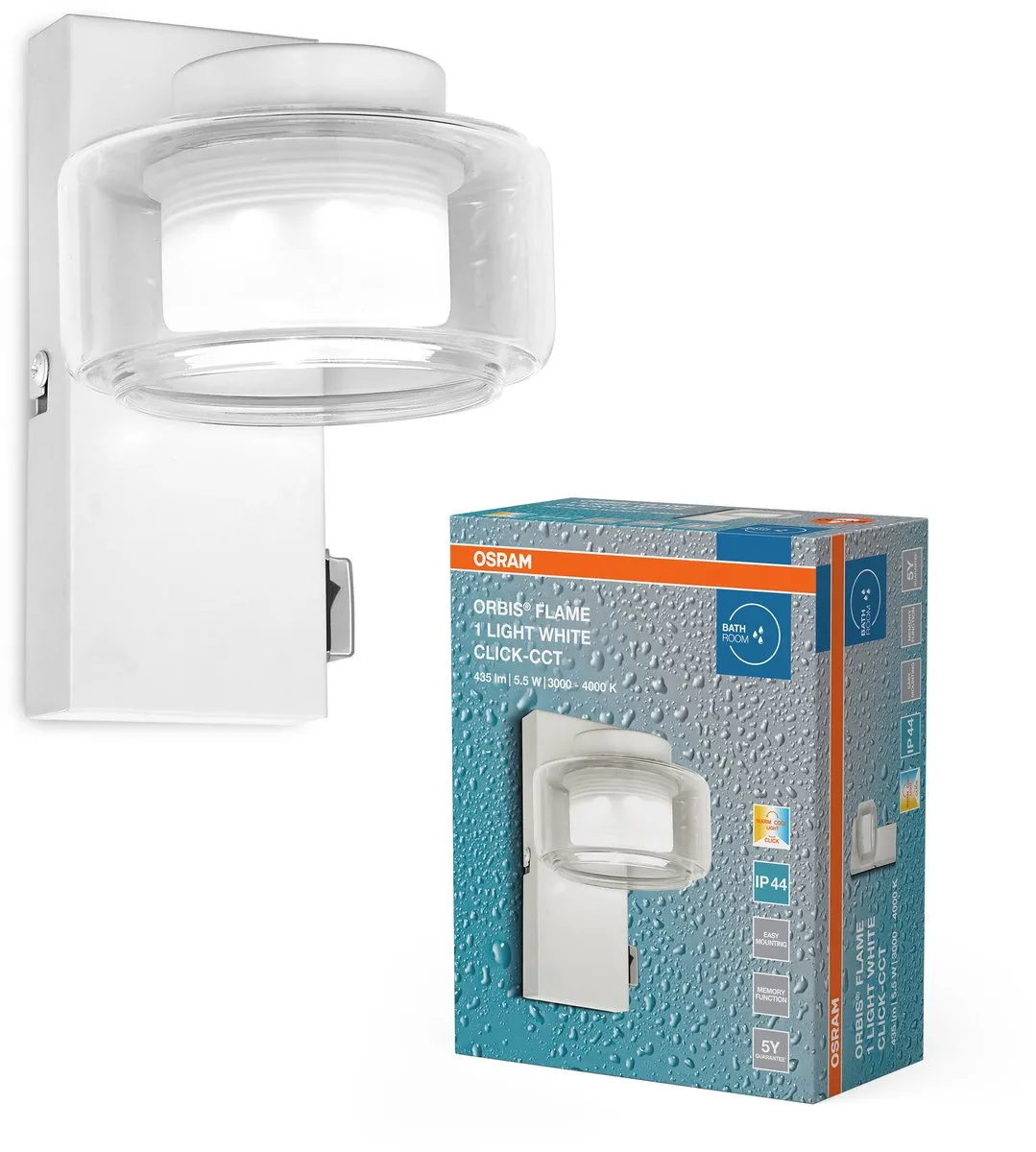 Osram Orbis Flame Wandlamp 5,5W - 350lm - IP44 - Wit