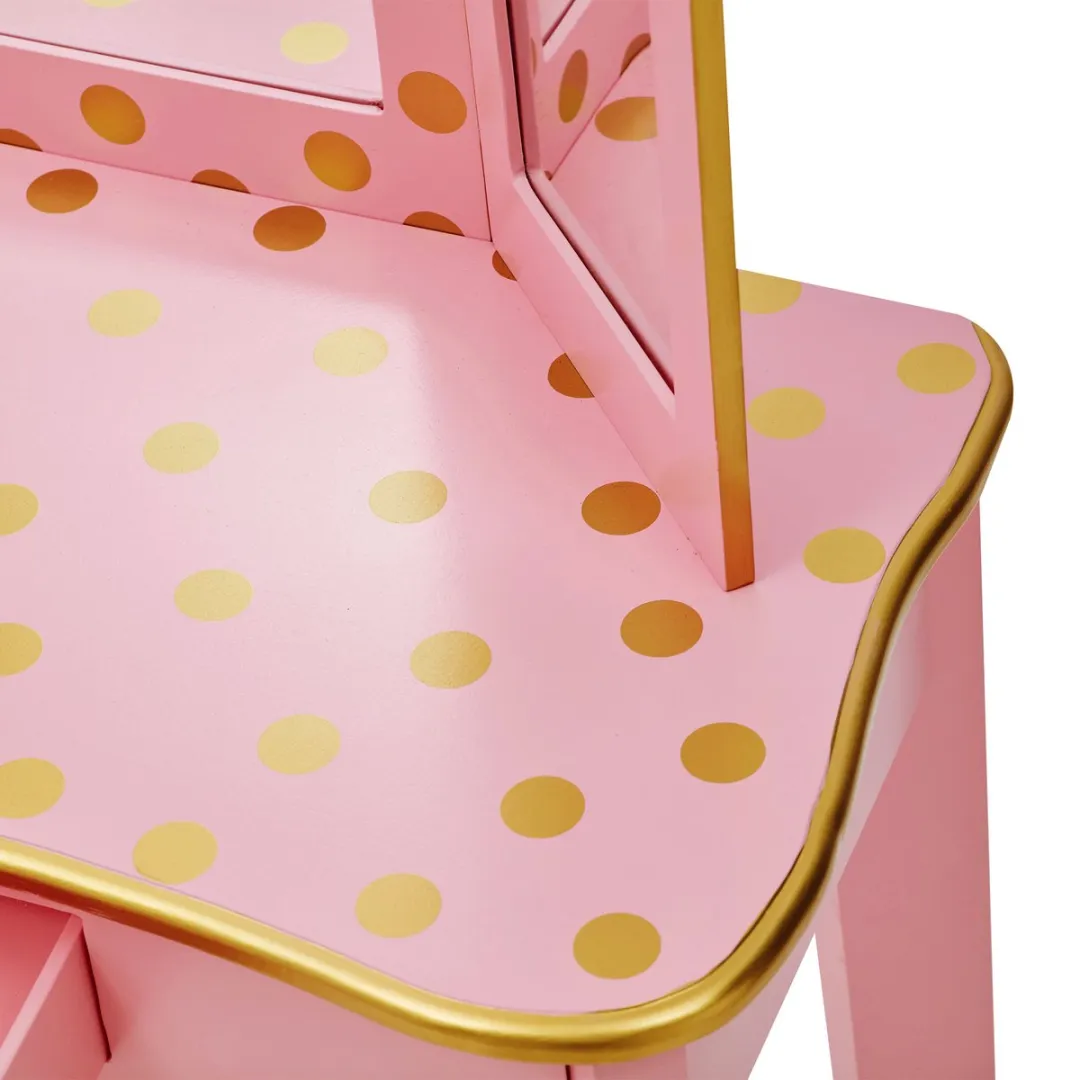 Teamson Kids Houten Kaptafel Polka Dot - Roze/Goud