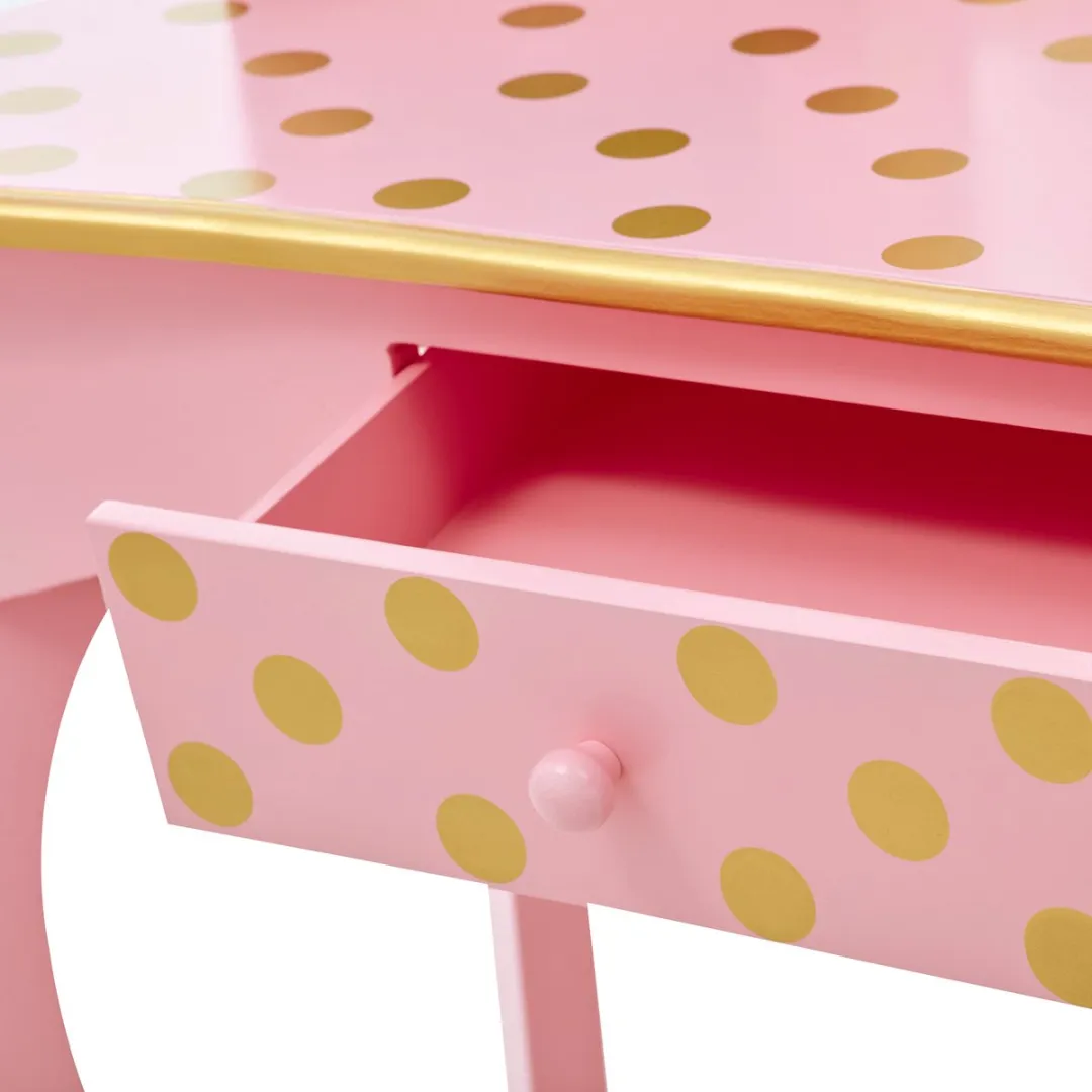 Teamson Kids Houten Kaptafel Polka Dot - Roze/Goud