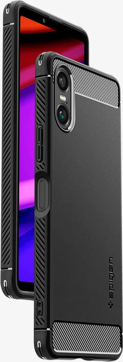 Spigen Rugged Armor ACS08298 Hoesje - Sony Xperia 10 VI - Carbon Zwart - afbeelding 3 van 6