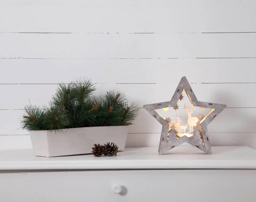 STAR Trading Fauna LED Decoratie Ster - Hout - Warm Wit - afbeelding 6 van 6