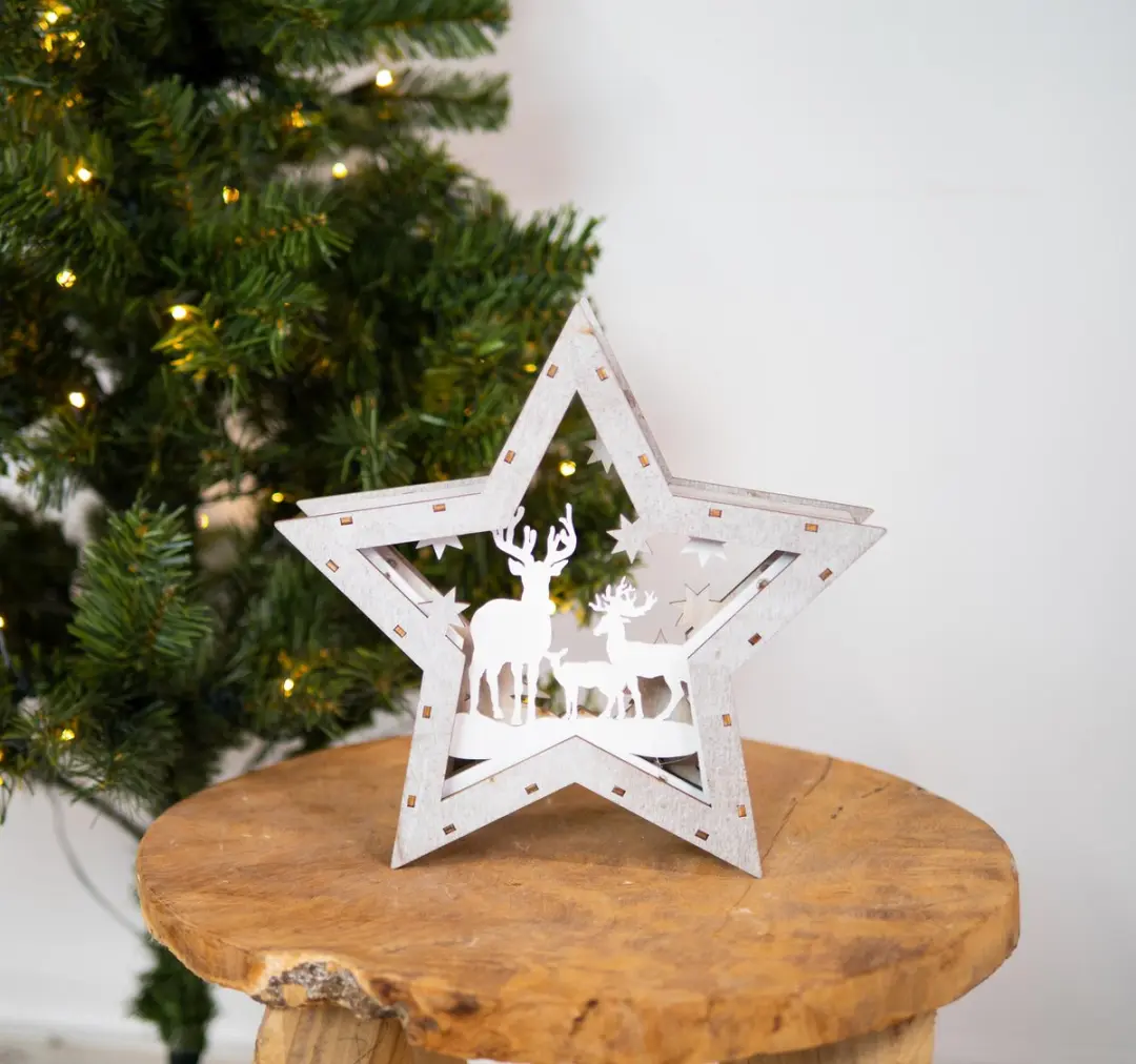 STAR Trading Fauna LED Decoratie Ster - Hout - Warm Wit - afbeelding 4 van 6