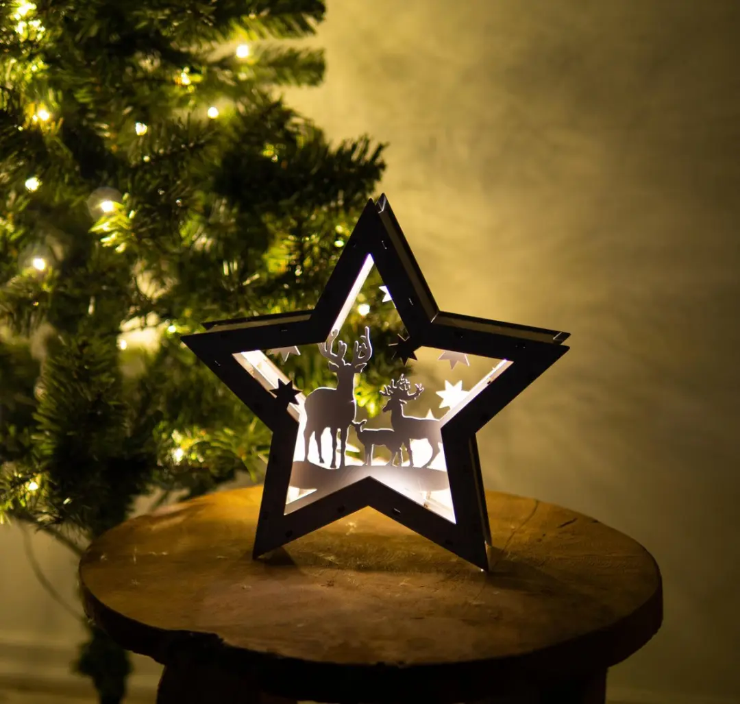 STAR Trading Fauna LED Decoratie Ster - Hout - Warm Wit - afbeelding 5 van 6