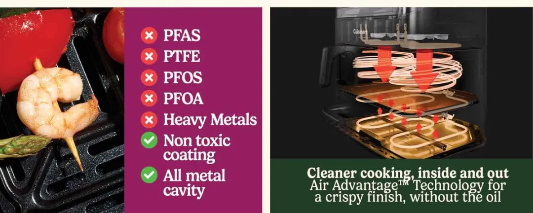 Cuisinart - Tri Zone 13,6 L Airfryer & Oven - 3 zones Heteluchtfriteuse (2x4,3 L + 5 L) - 9 functies - Sync Cooking - PFAS-vrije keramische coating - 2520 – 3000W - Zwart