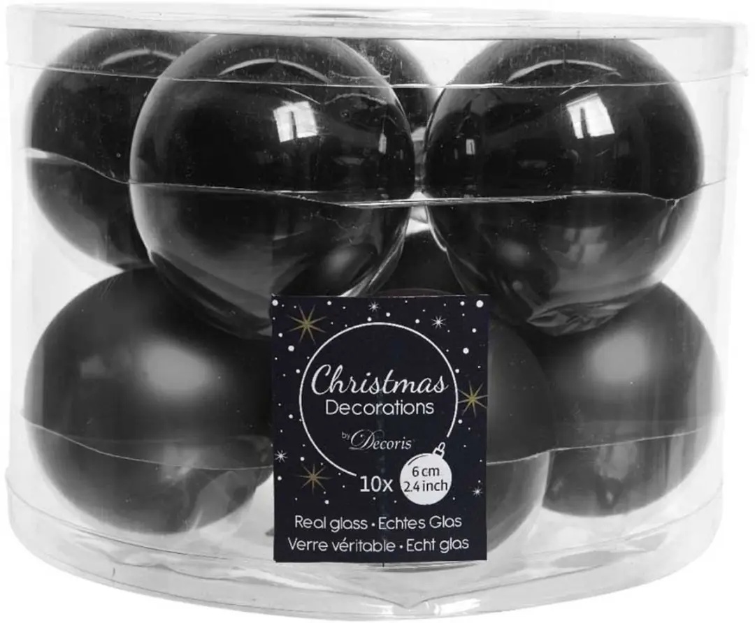 Kaemingk Kerstballen Glas Ø6cm - Zwart - 10 stuks - afbeelding 2 van 3