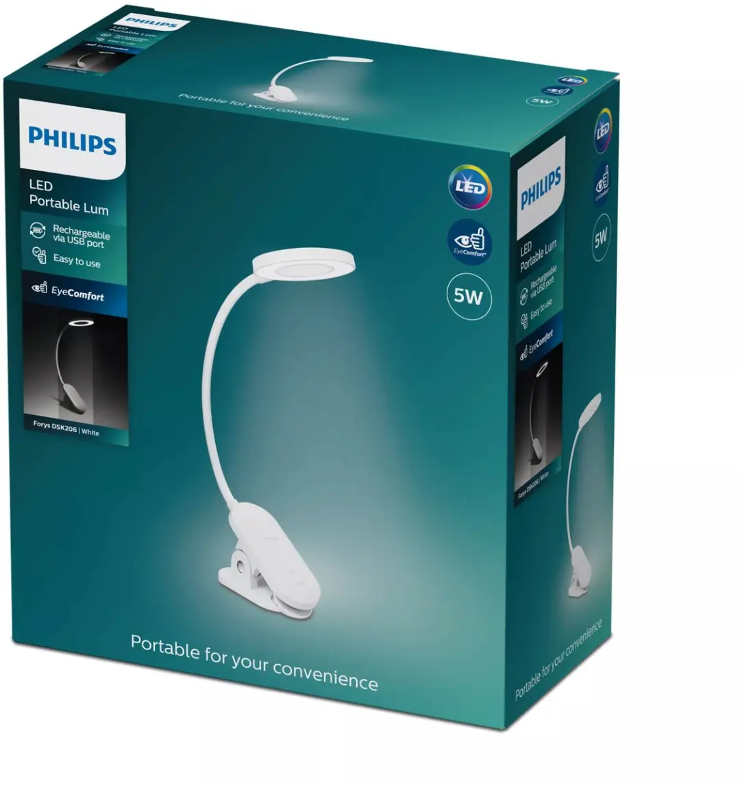 Philips Forys DSK206 LED Klemlamp met Accu - 5W - Wit - afbeelding 2 van 2