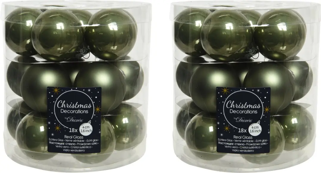 Decoris Kleine Kerstballen Glas Ø4cm - 18x - Mosgroen - afbeelding 2 van 2