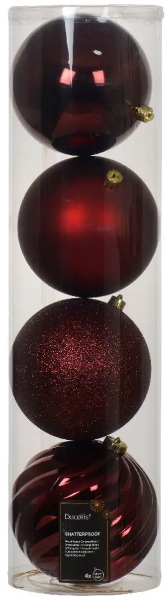 Decoris Kerstballenmix Ossenbloed 4 Stuks 14cm