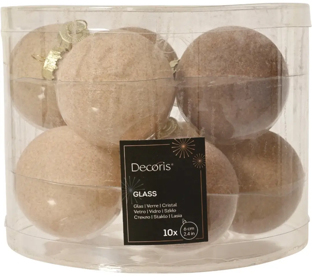 Kerstballen fluweel karamel- & zandkleurig Ø 6 cm