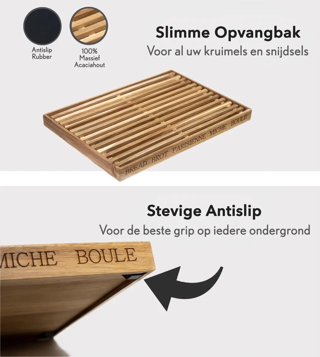 APS Broodsnijplank Acacia met Opvangbak - 48x34x3,5cm - afbeelding 3 van 6