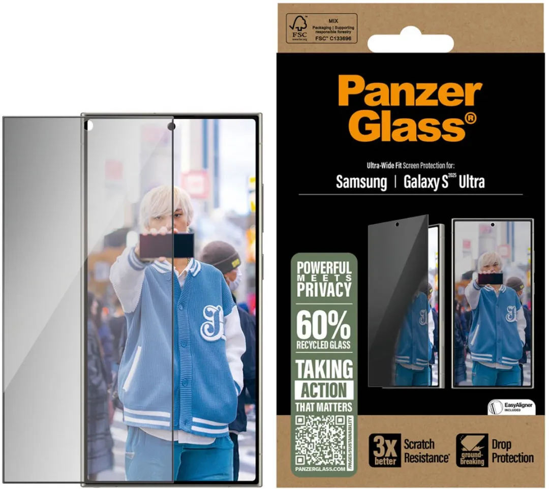 PanzerGlass Ultra-Wide Fit Privacy Screenprotector S25 Ultra - Zwart