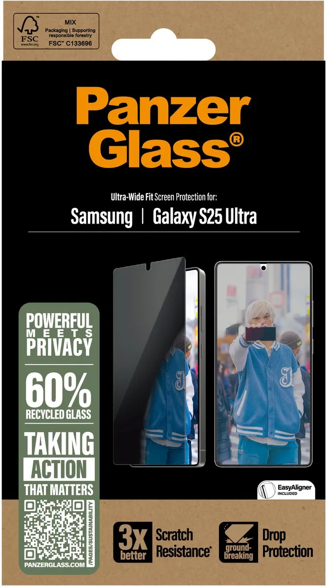 PanzerGlass Ultra-Wide Fit Privacy Screenprotector S25 Ultra - Zwart