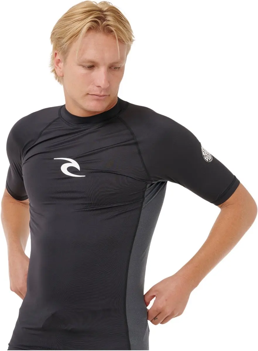 2025 Rip Curl Heren Waves Perf Short Sleeve Lycra Vest - Black - afbeelding 4 van 6