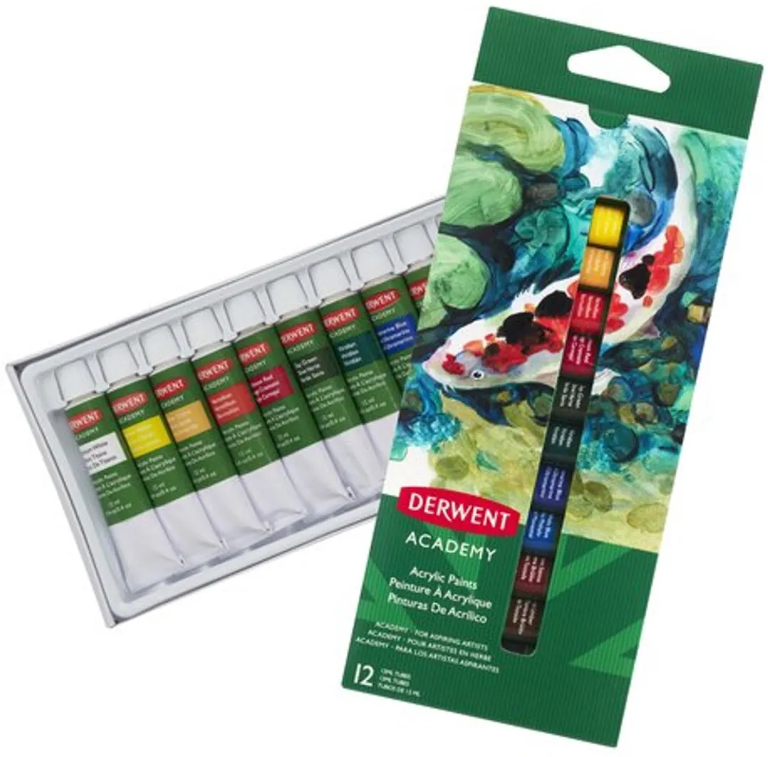 Derwent Academy Acrylverf Tubes 12ml - 12 Stuks Assorti