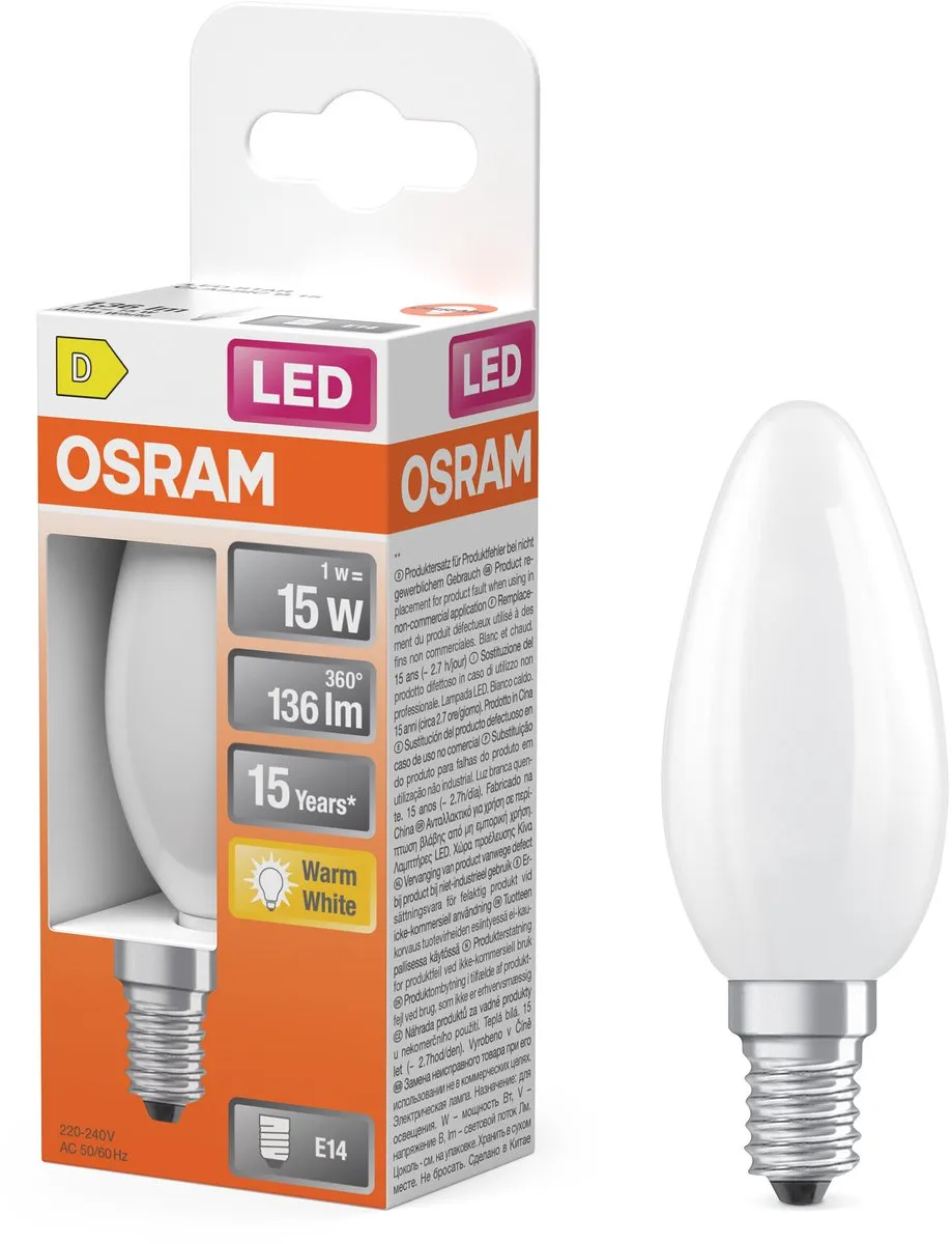 Osram LED Kaarslamp B15 Mat 1W 2700K - 136lm