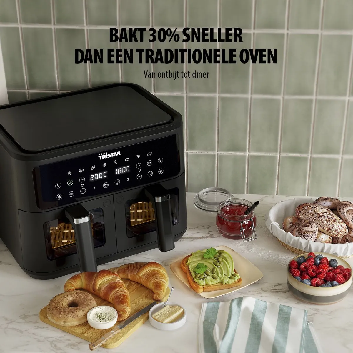 Tristar Dubbele Airfryer FR-9429 - 2x 4,5 Liter - Dubbele Mand - Kijkvenster - 9L - 2500W
