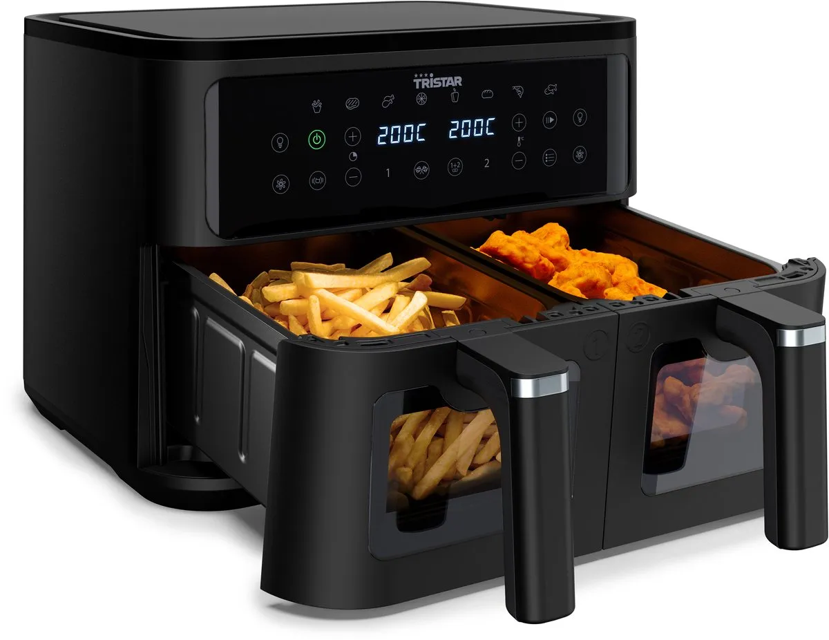 Tristar Dubbele Airfryer FR-9429 - 2x 4,5 Liter - Dubbele Mand - Kijkvenster - 9L - 2500W