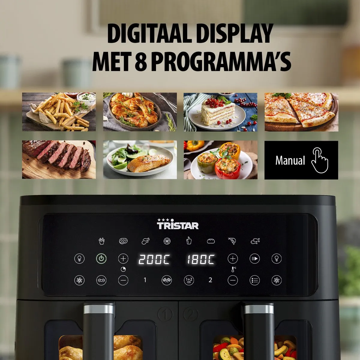 Tristar Dubbele Airfryer FR-9429 - 2x 4,5 Liter - Dubbele Mand - Kijkvenster - 9L - 2500W