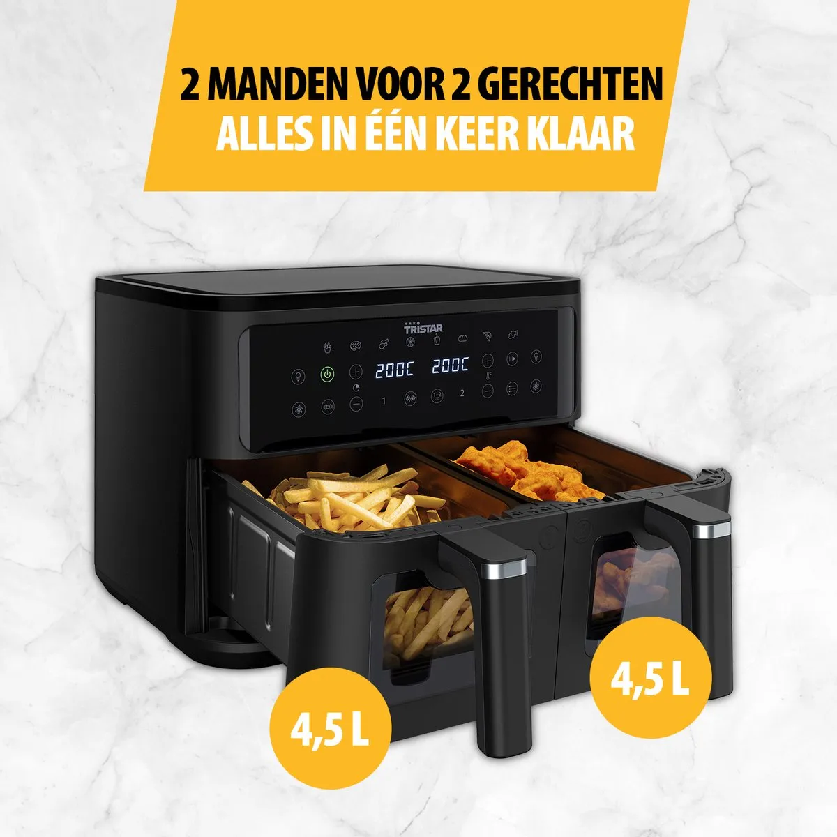 Tristar Dubbele Airfryer FR-9429 - 2x 4,5 Liter - Dubbele Mand - Kijkvenster - 9L - 2500W