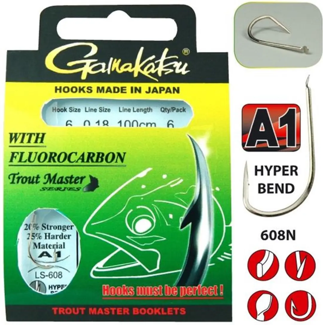 Gamakatsu Trout Master Fluorocarbon LS-608 Nickel H6 0.18mm 100cm - afbeelding 2 van 2