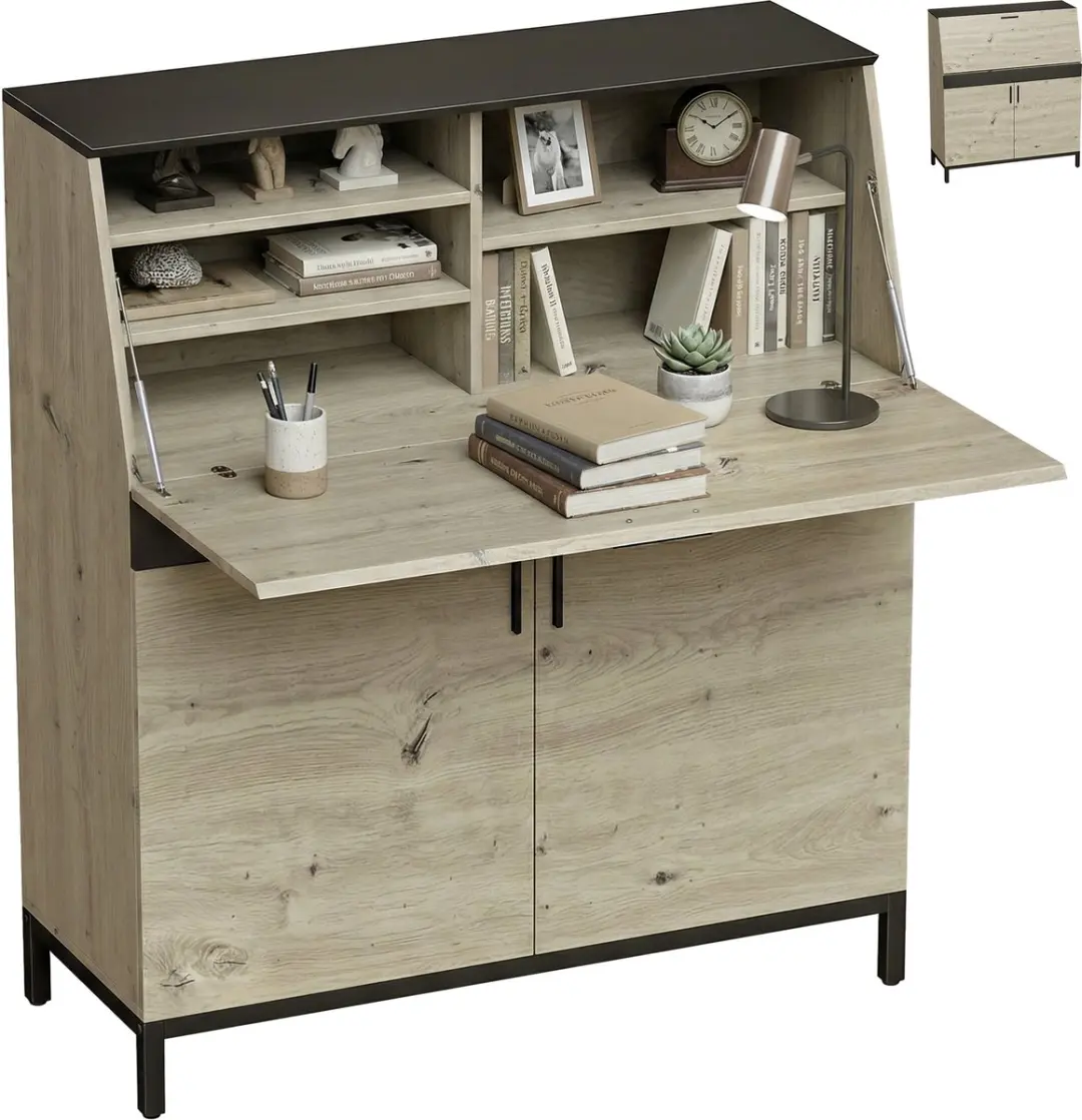 HOMCOM Secretaire Bureau met Klapblad en Opbergruimte